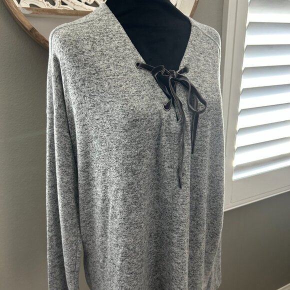 Rails Top Leigh Lace Up Sweater Melange Gray Long Sleeve Pull Over Womens Large - Picture 1 of 7